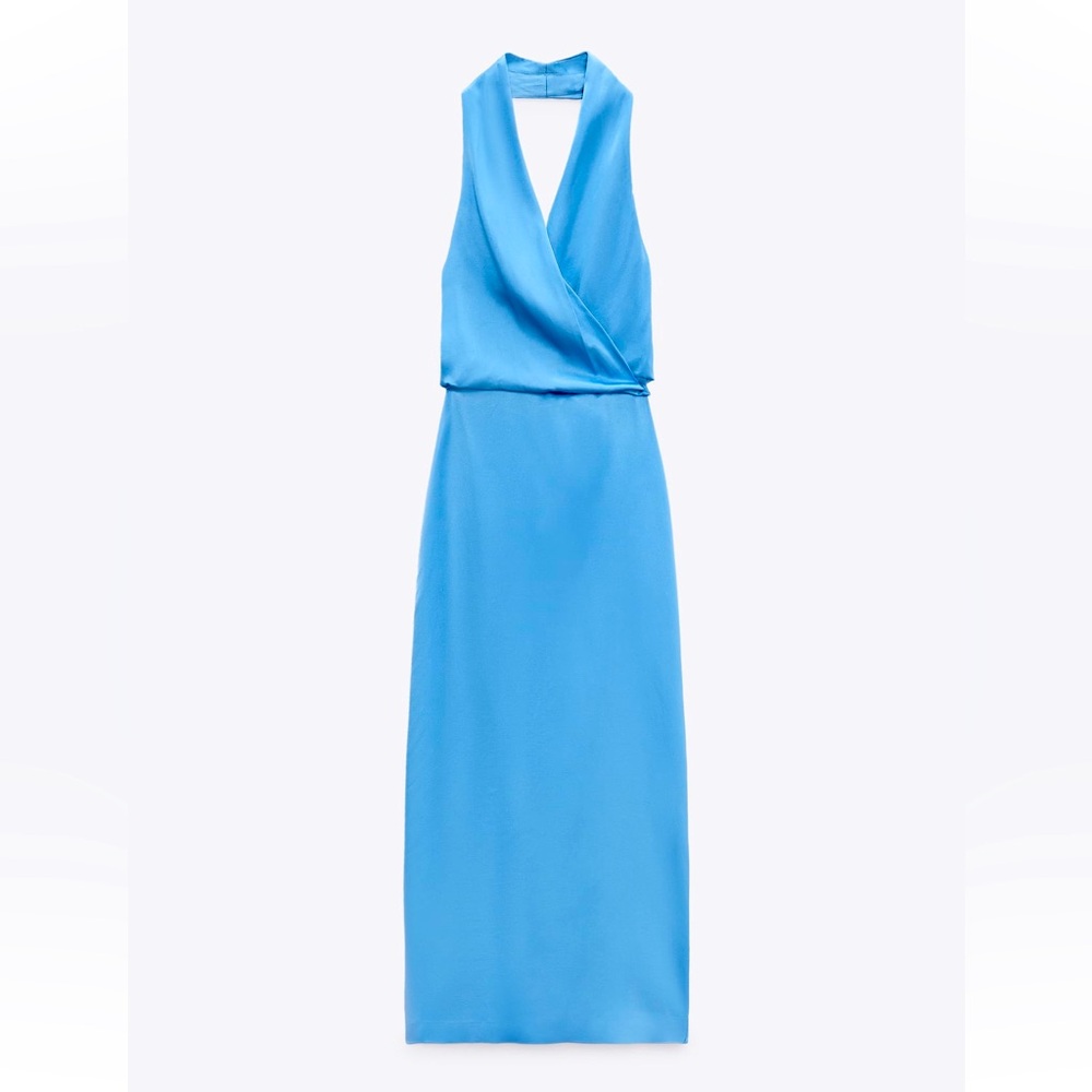 Long halter light blue Zara dress